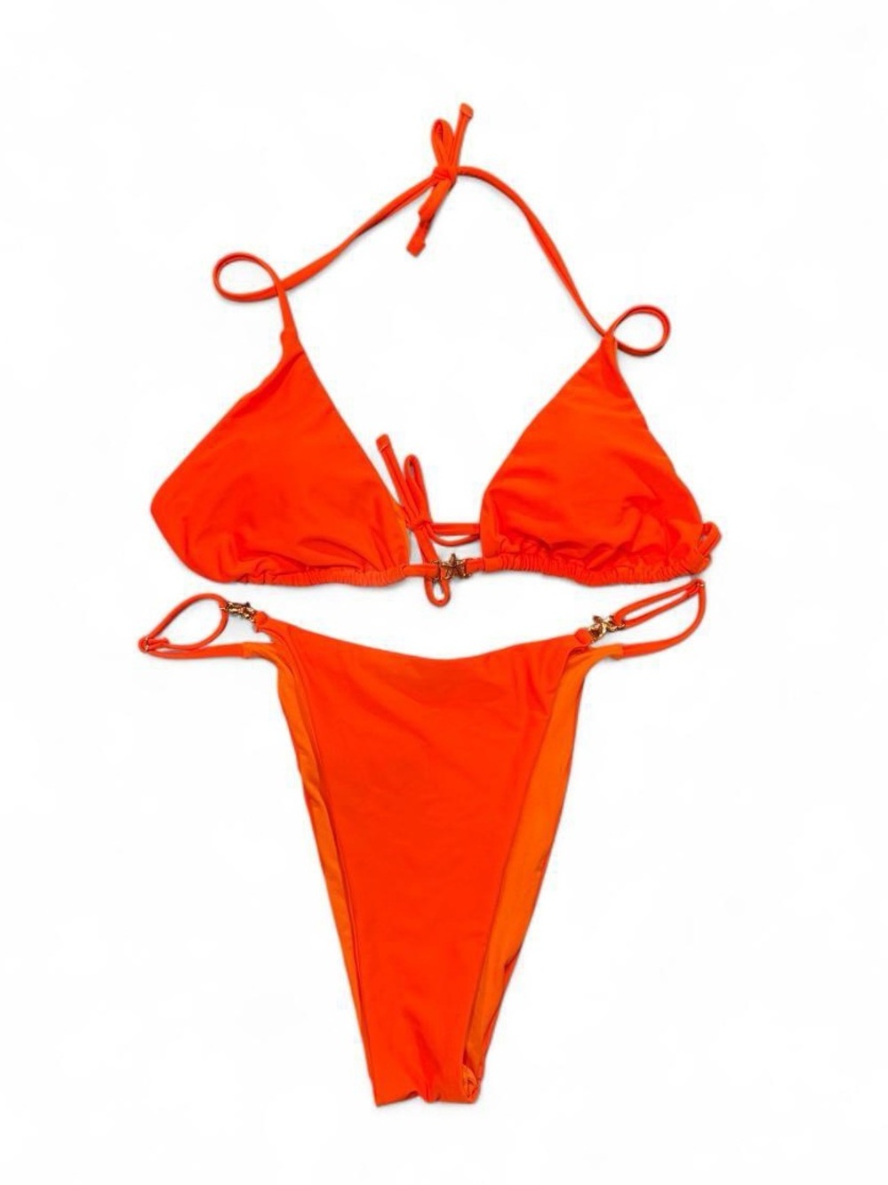 Vibrant Orange Triangle String Bikini Set, 2XL.